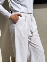 Linen Drawstring Pants-White