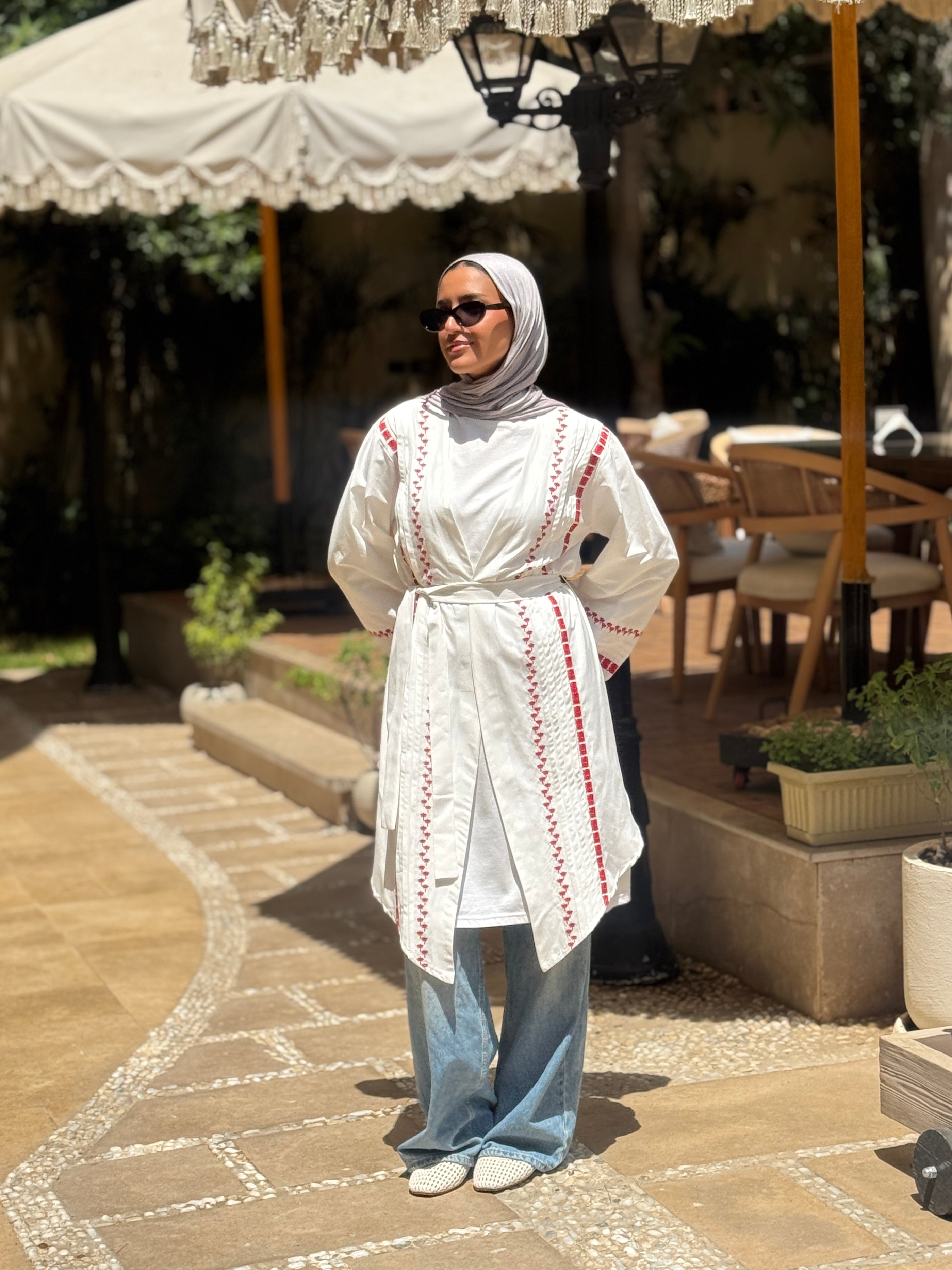Palms Embroidery Cardigan - white