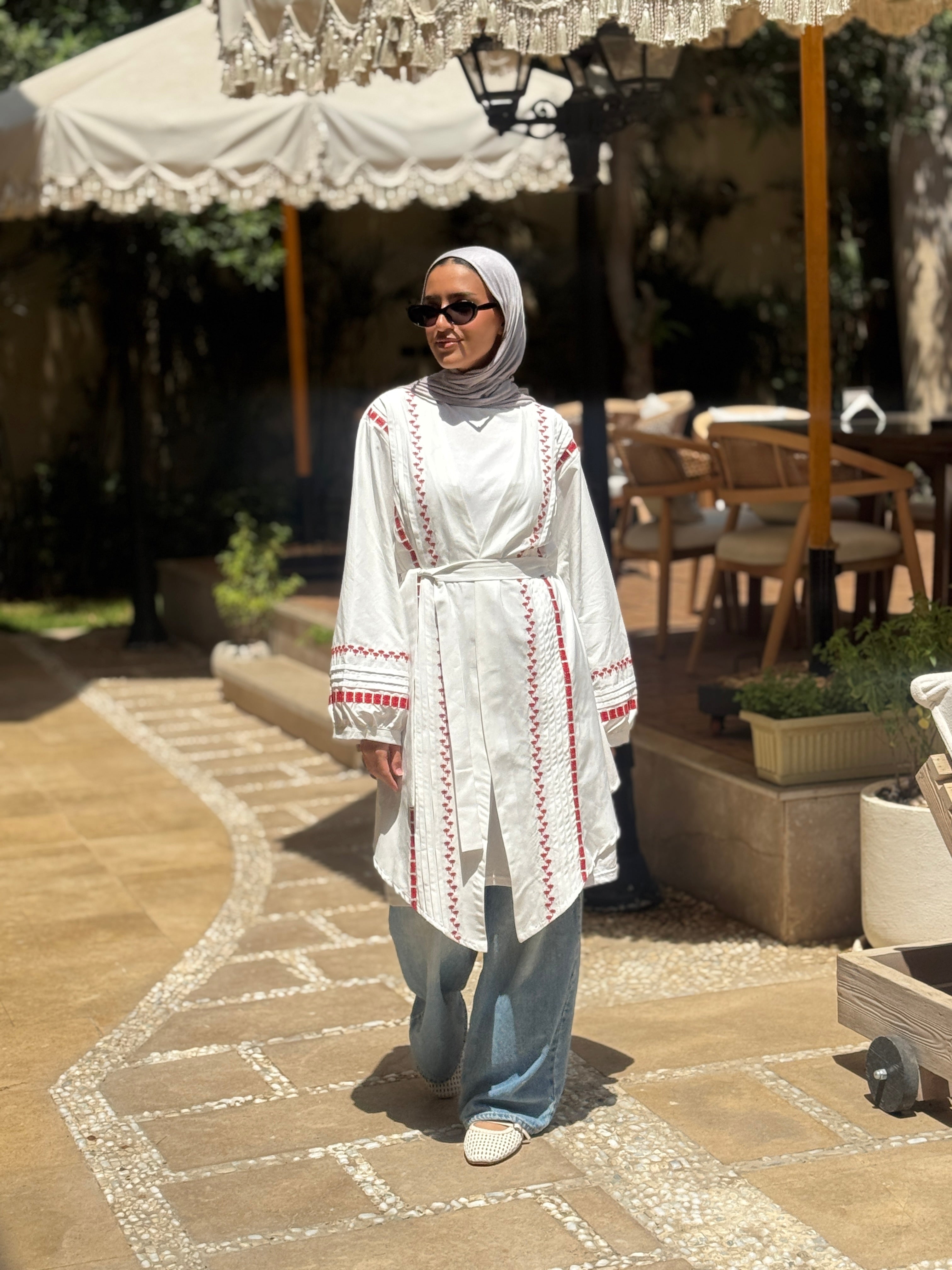 Palms Embroidery Cardigan - white