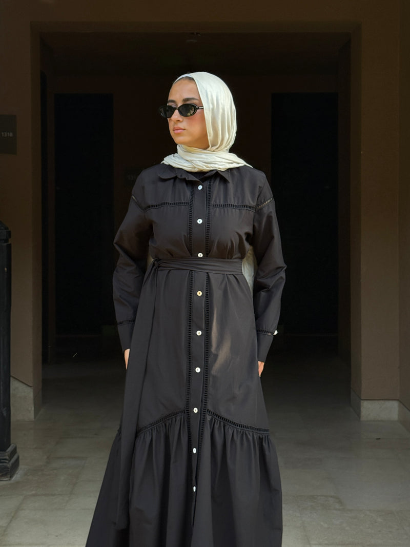 Lace Trimmed Dress - Black