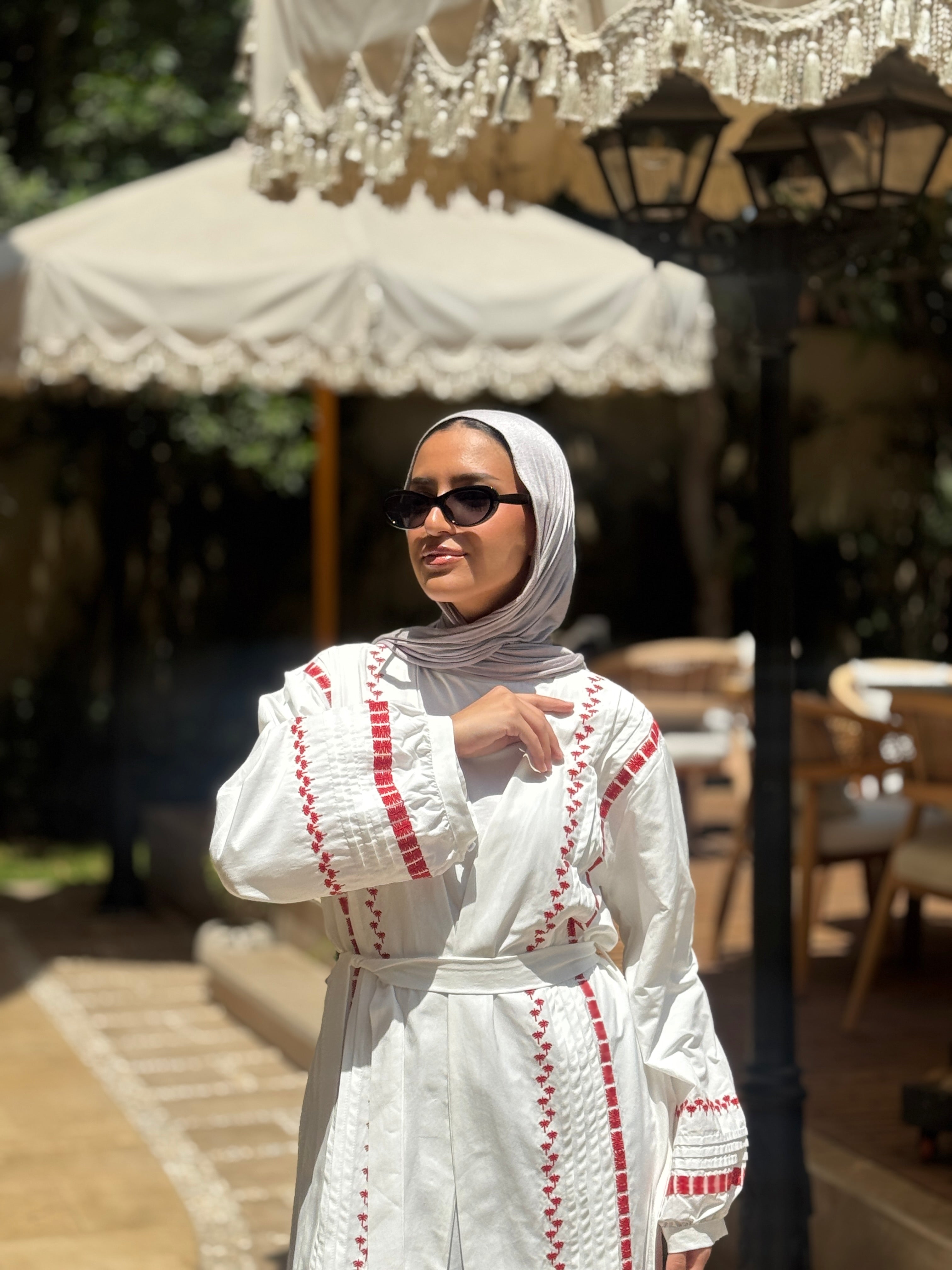 Palms Embroidery Cardigan - white