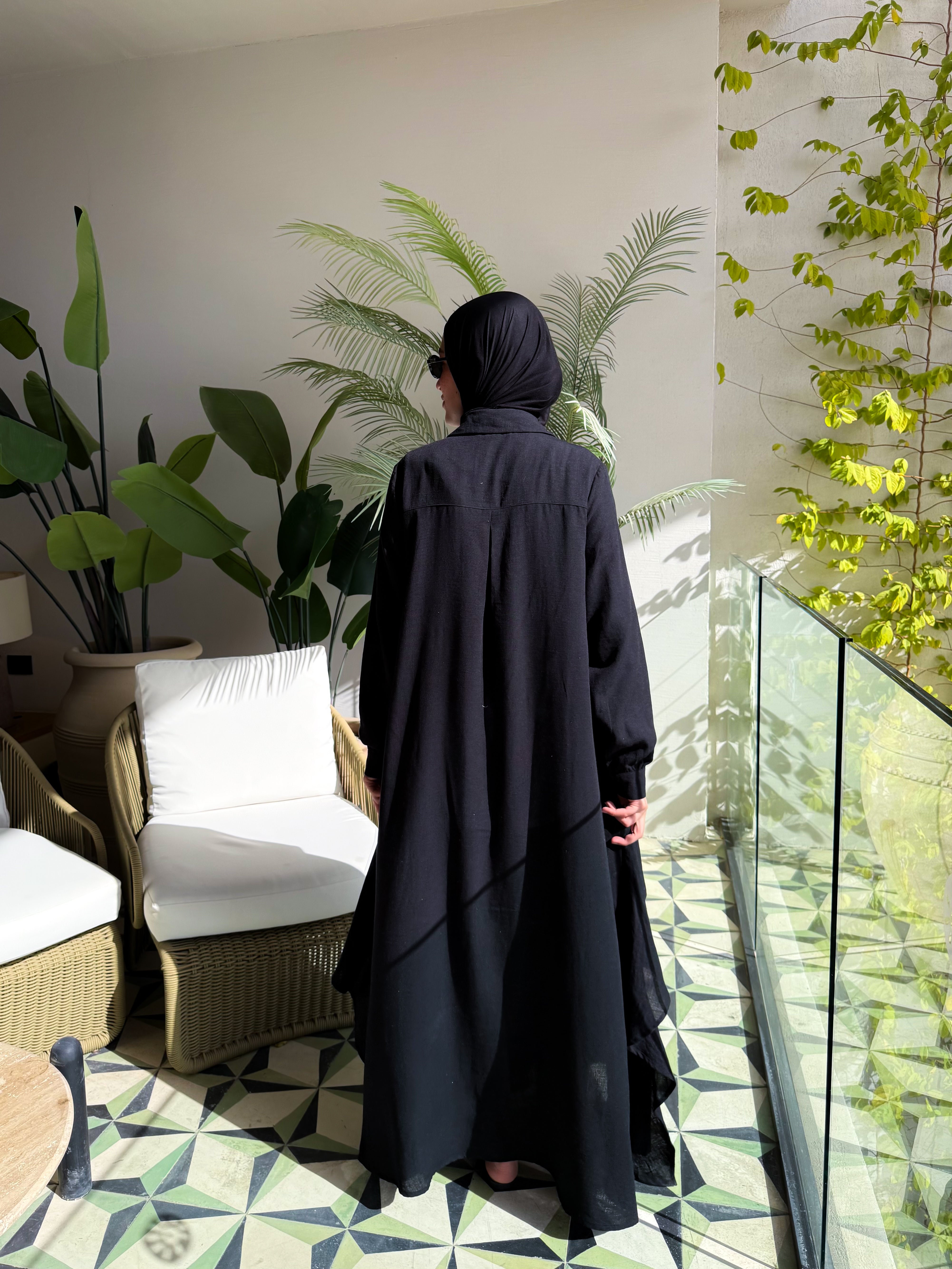 Linen Dress With Pleats-Black