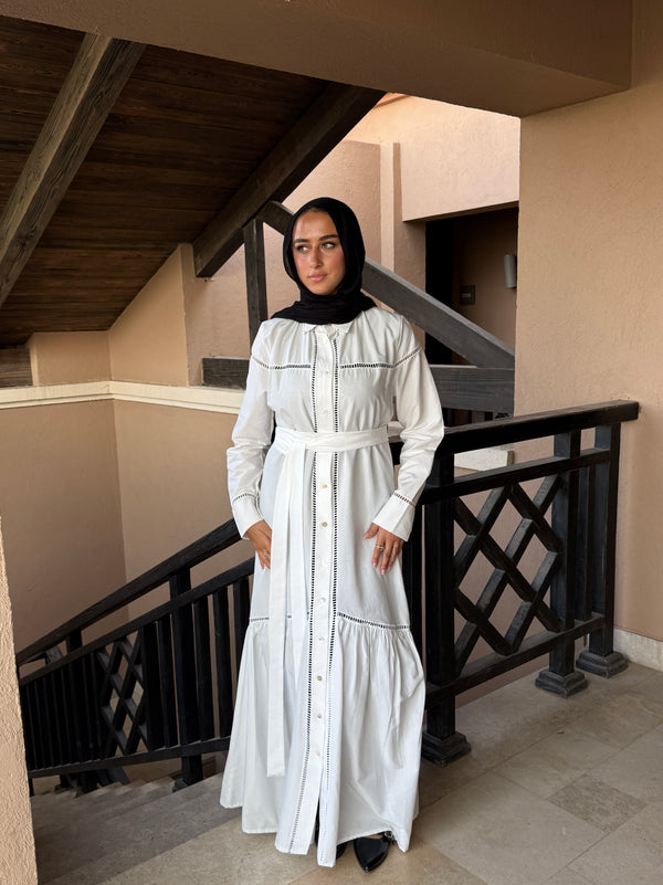 Lace Trimmed Dress - White
