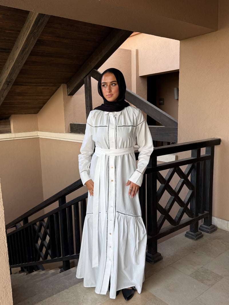 Lace Trimmed Dress - White