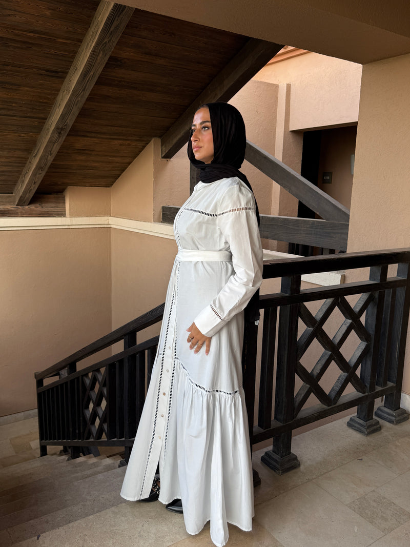 Lace Trimmed Dress - White
