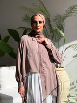 Linen Dress With Pleats-Cafe
