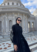 Embroidery Dress With Drawstrings-Black