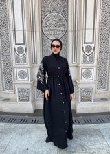 Embroidery Dress With Drawstrings-Black