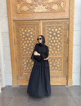 Pleated Sleeves Abaya-Black