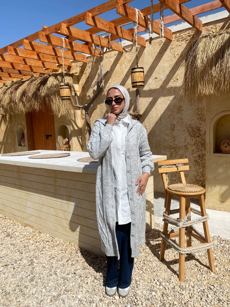 Cable-Knit Cardigan - Grey