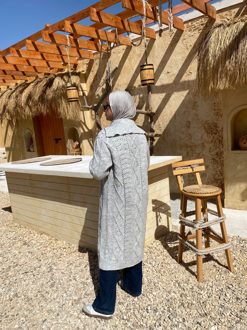 Cable-Knit Cardigan - Grey