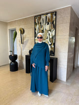Linen With Scarf Dress -Teal