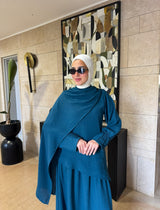 Linen With Scarf Dress -Teal