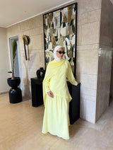 Linen With Scarf Dress -Yellow