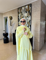 Linen With Scarf Dress -Yellow