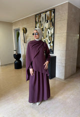 Linen With Scarf Dress -Maroon