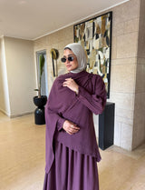 Linen With Scarf Dress -Maroon
