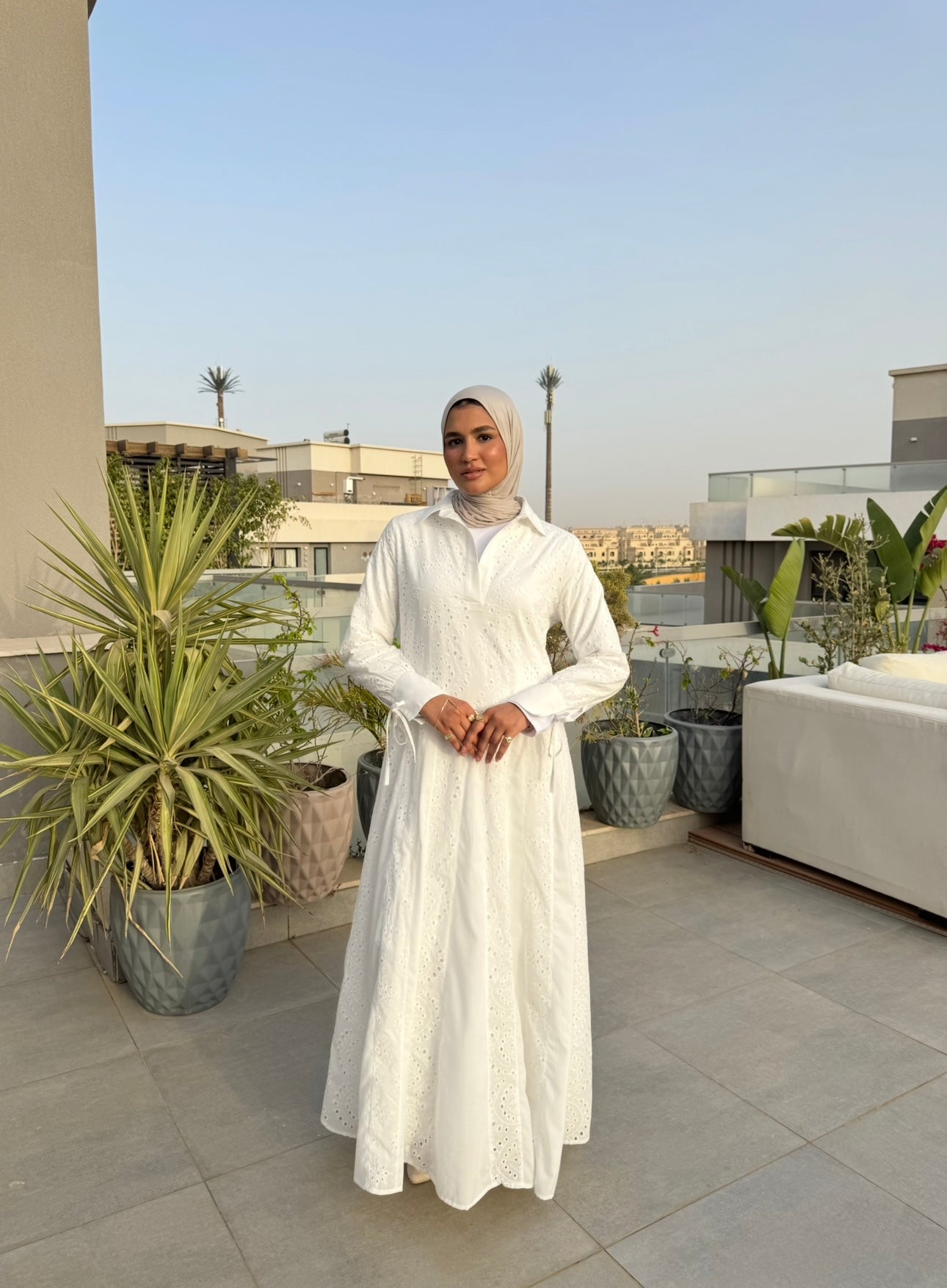Voile Panels Dress -White