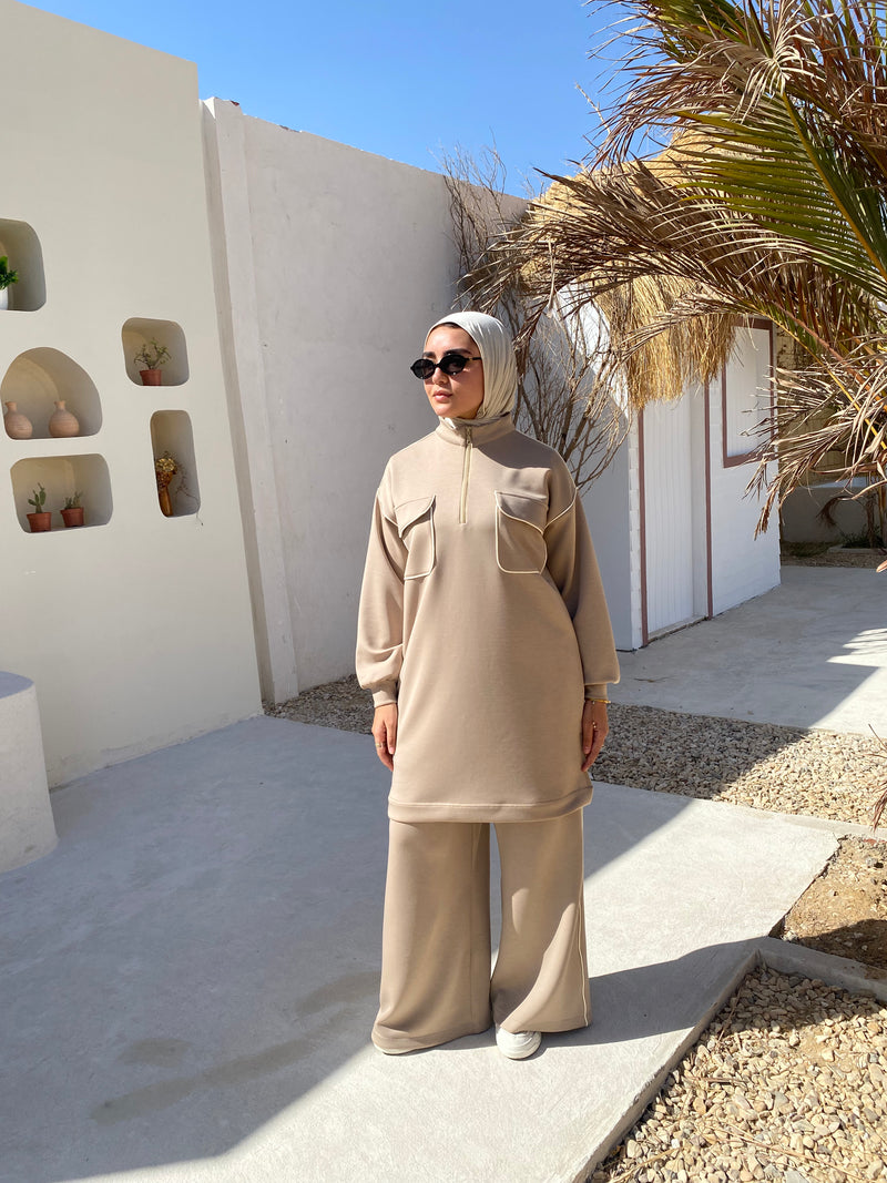 Piped Sweatshirt - Cafe