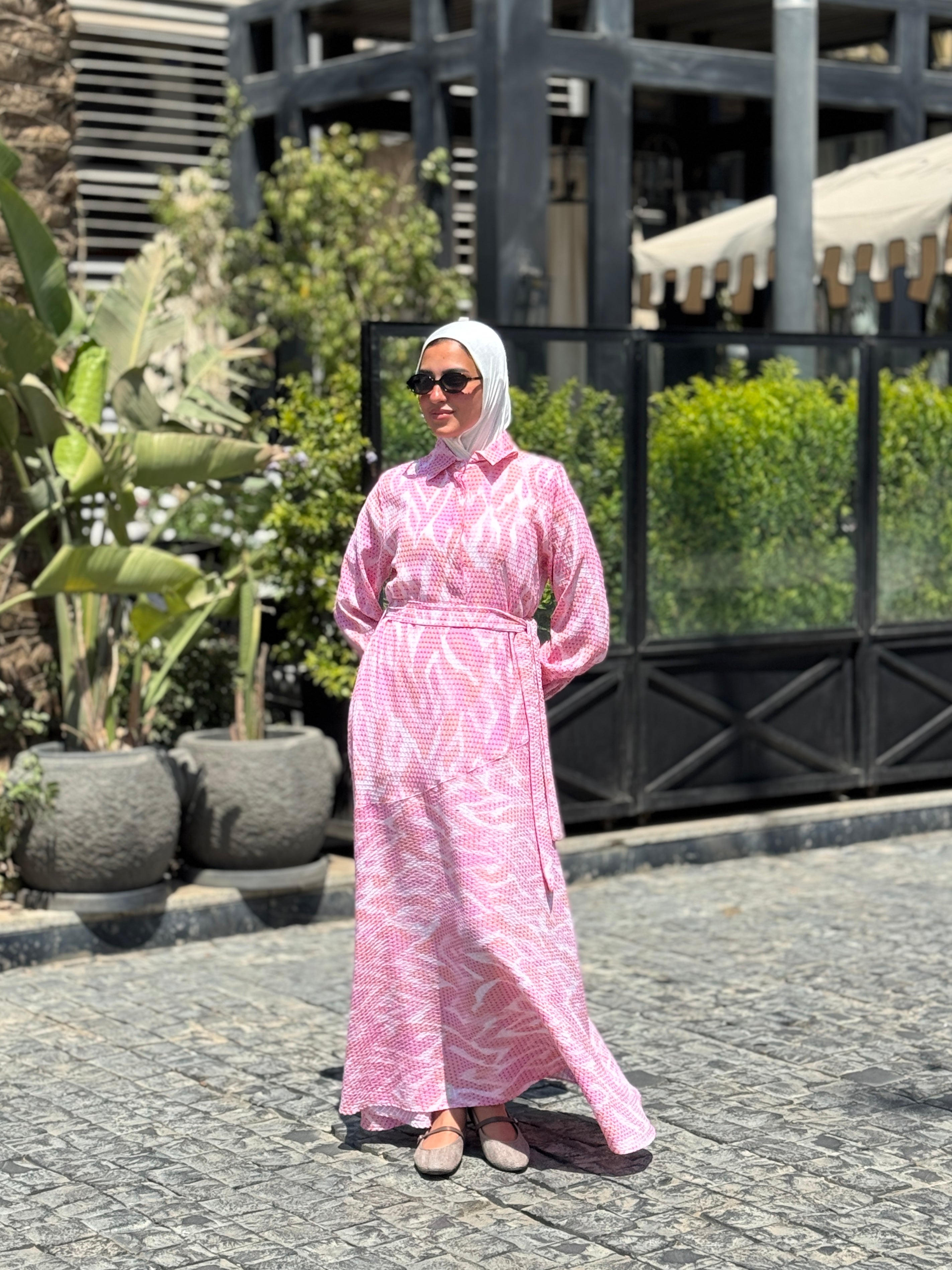 Textured Printed Dress- Fuchsia