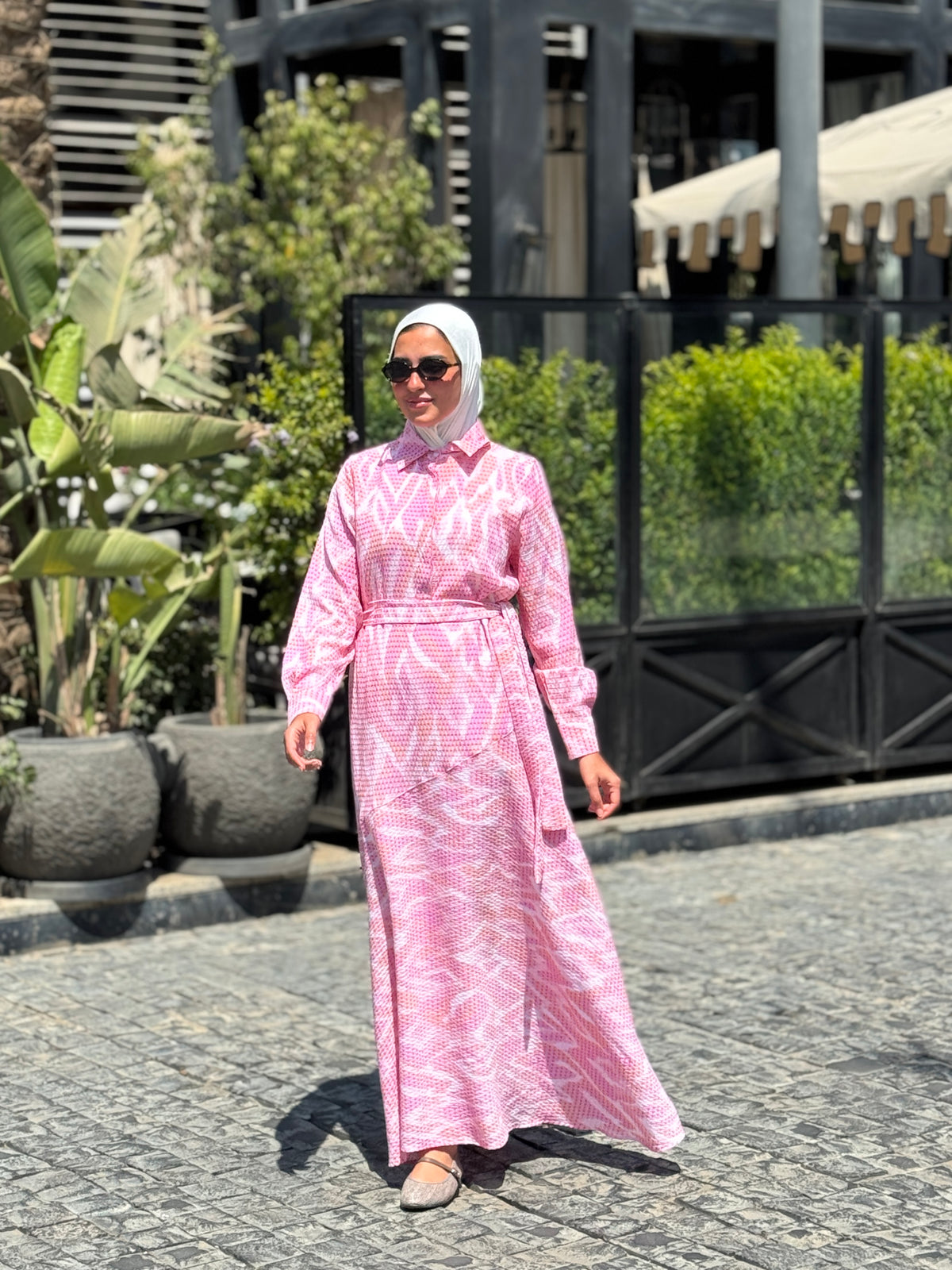 Textured Printed Dress- Fuchsia