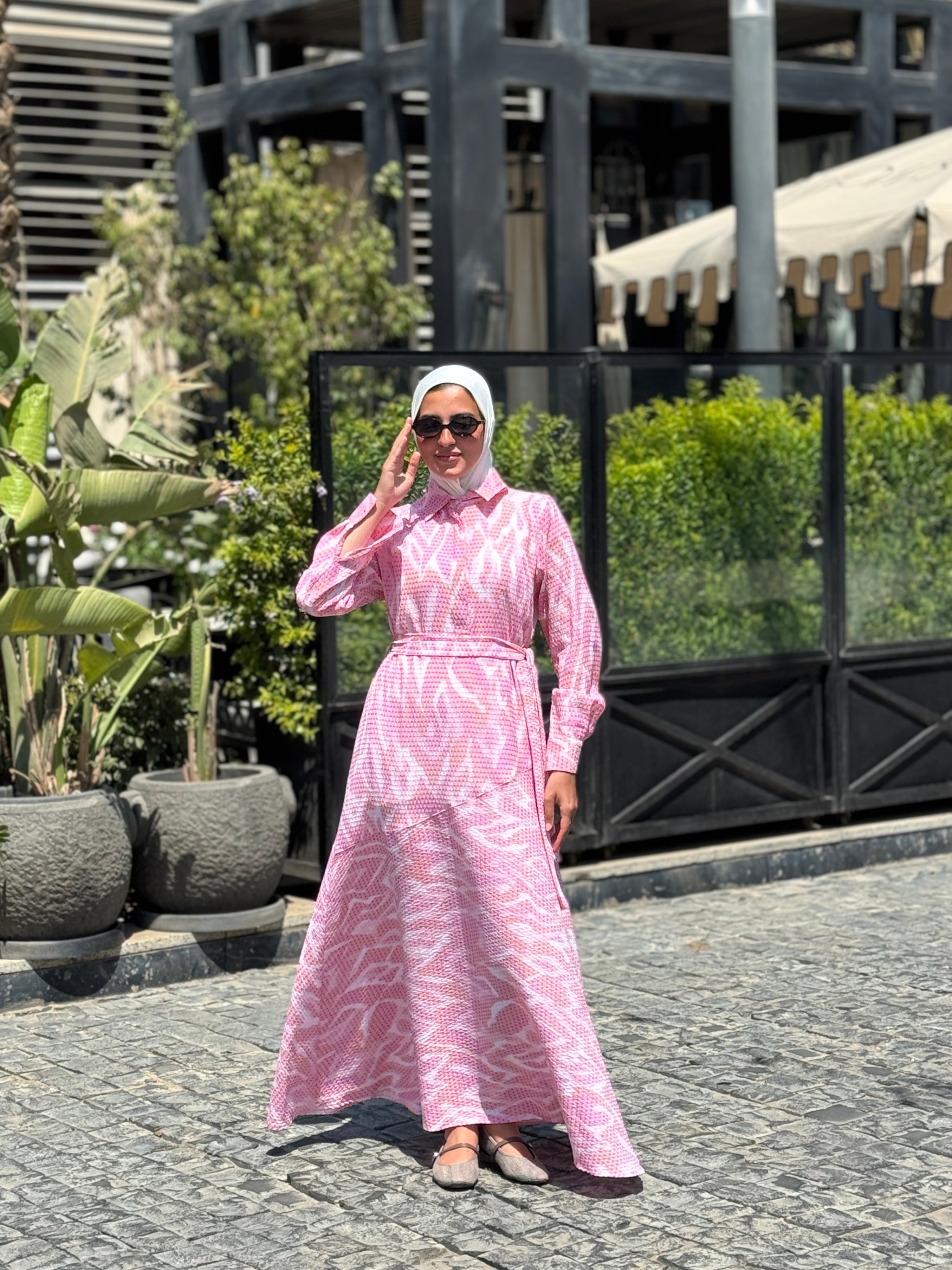 Textured Printed Dress- Fuchsia