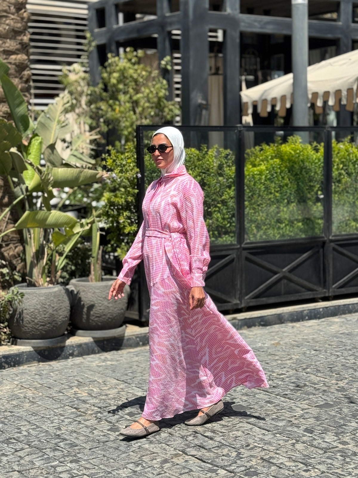 Textured Printed Dress- Fuchsia