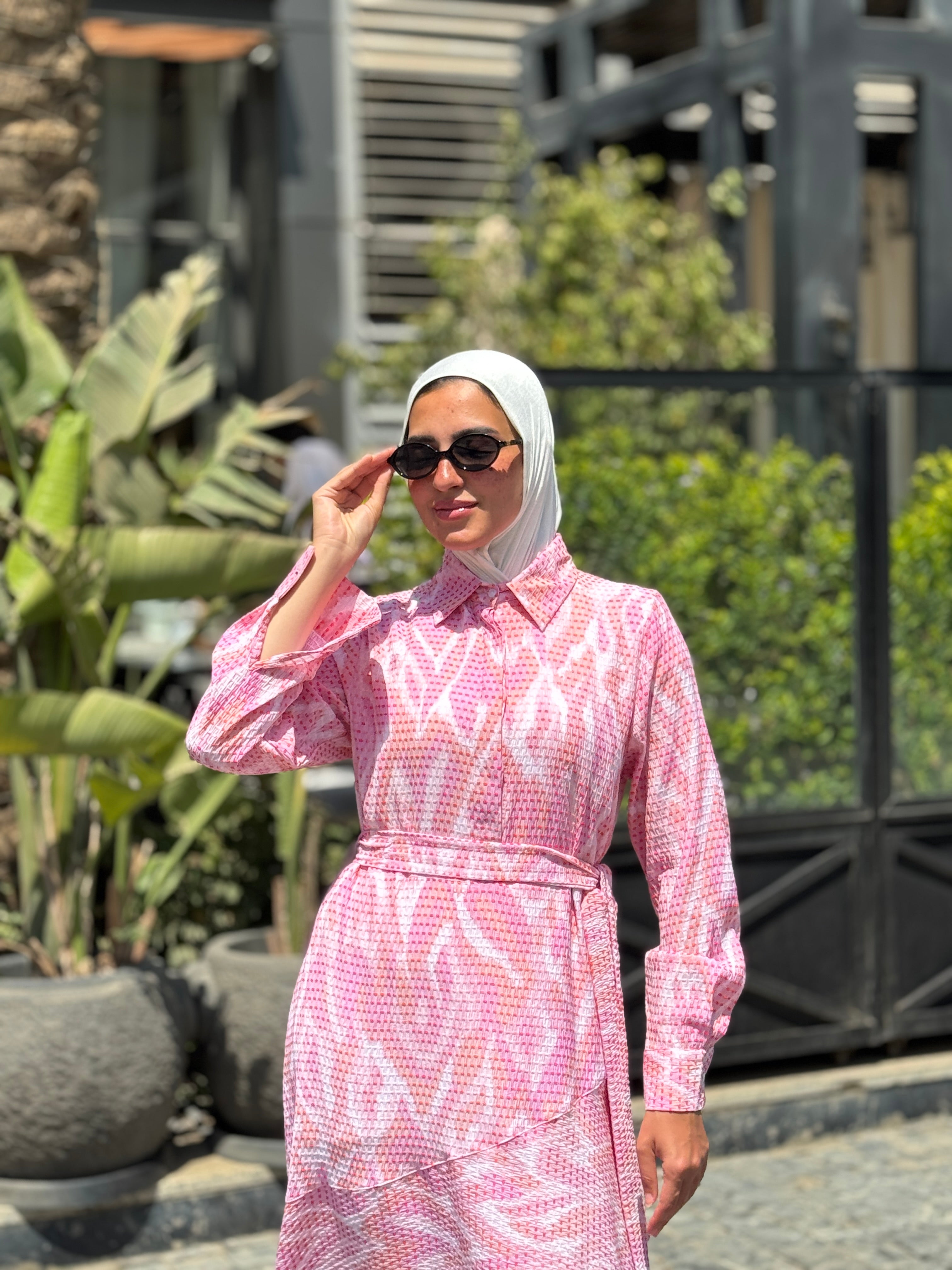 Textured Printed Dress- Fuchsia