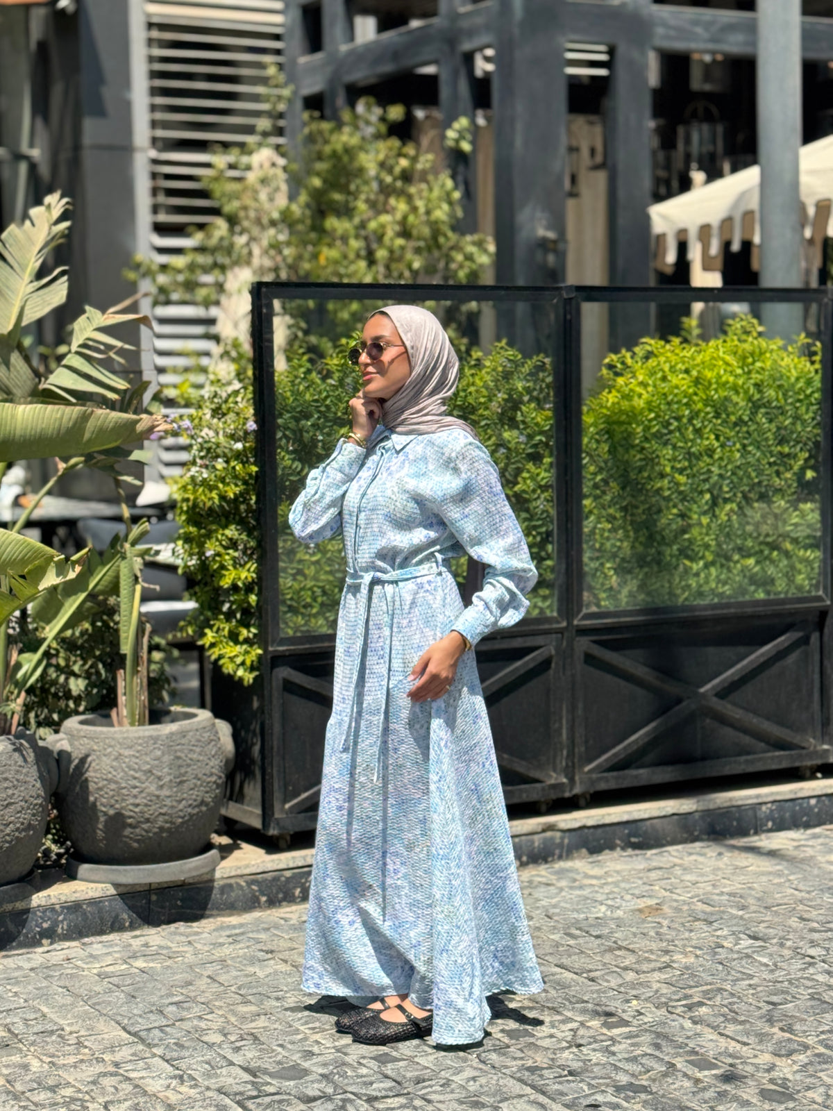 Textured Printed Dress- Green