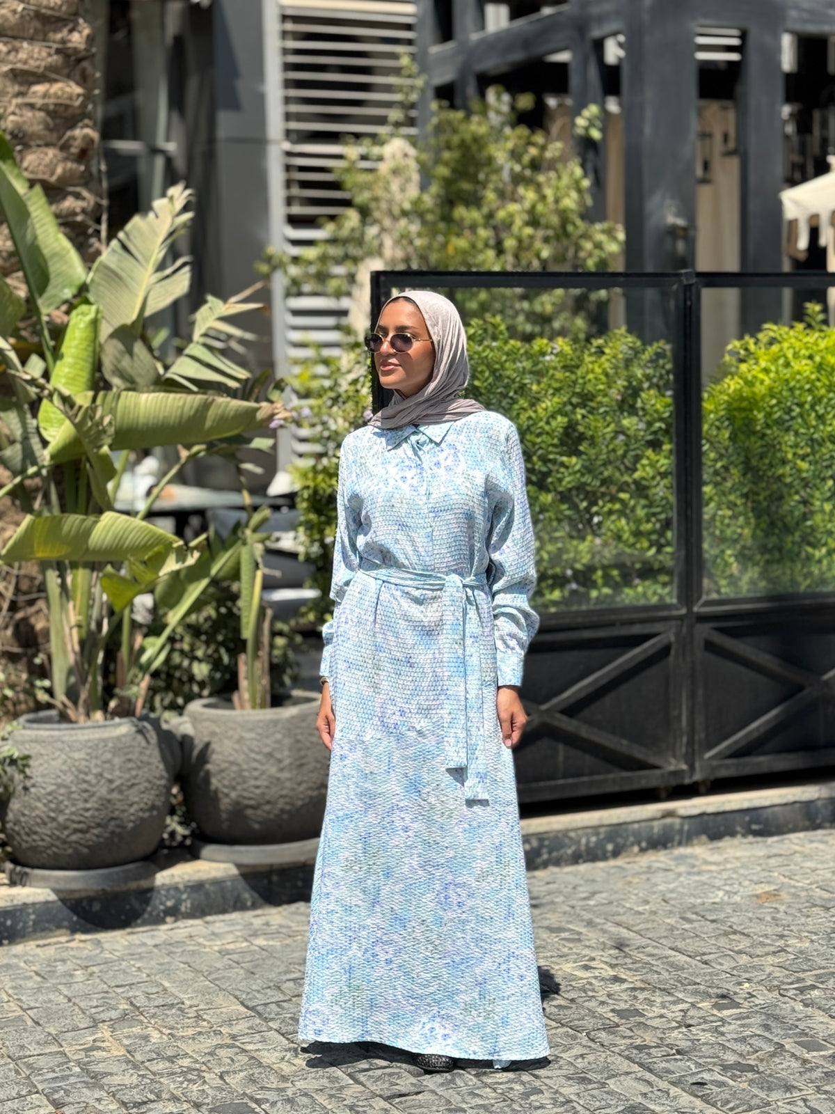 Textured Printed Dress- Green