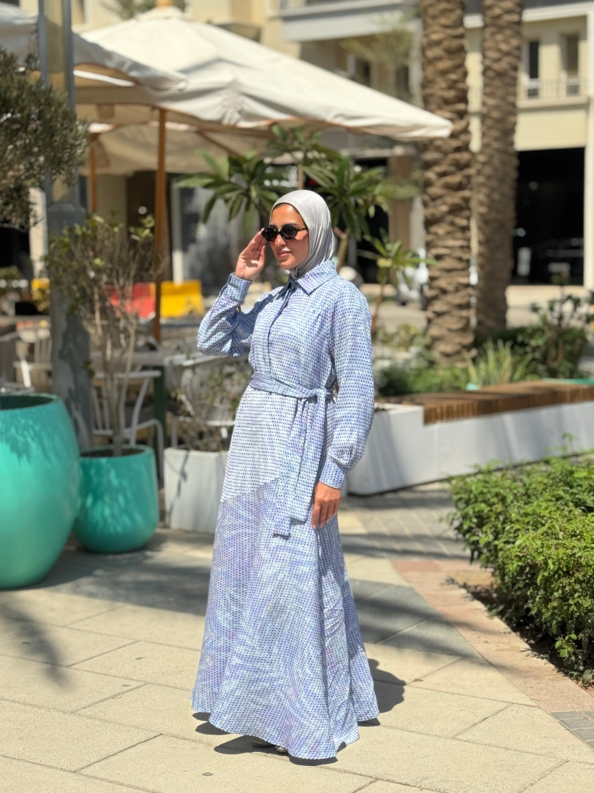 Textured Printed Dress- Blue