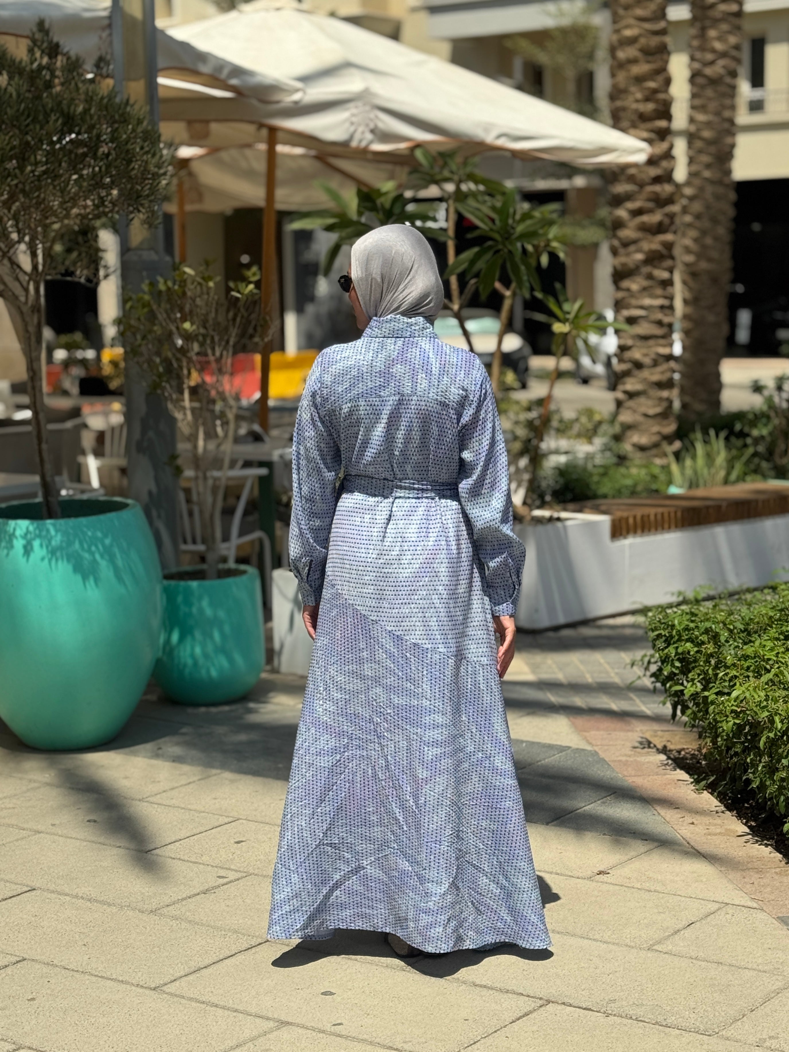 Textured Printed Dress- Blue
