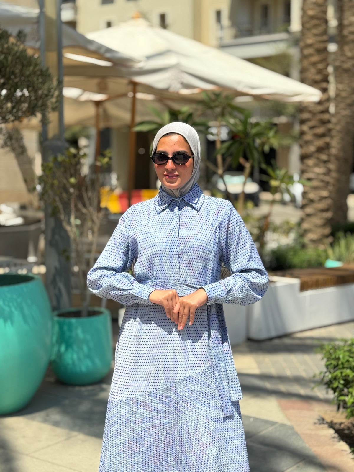 Textured Printed Dress- Blue