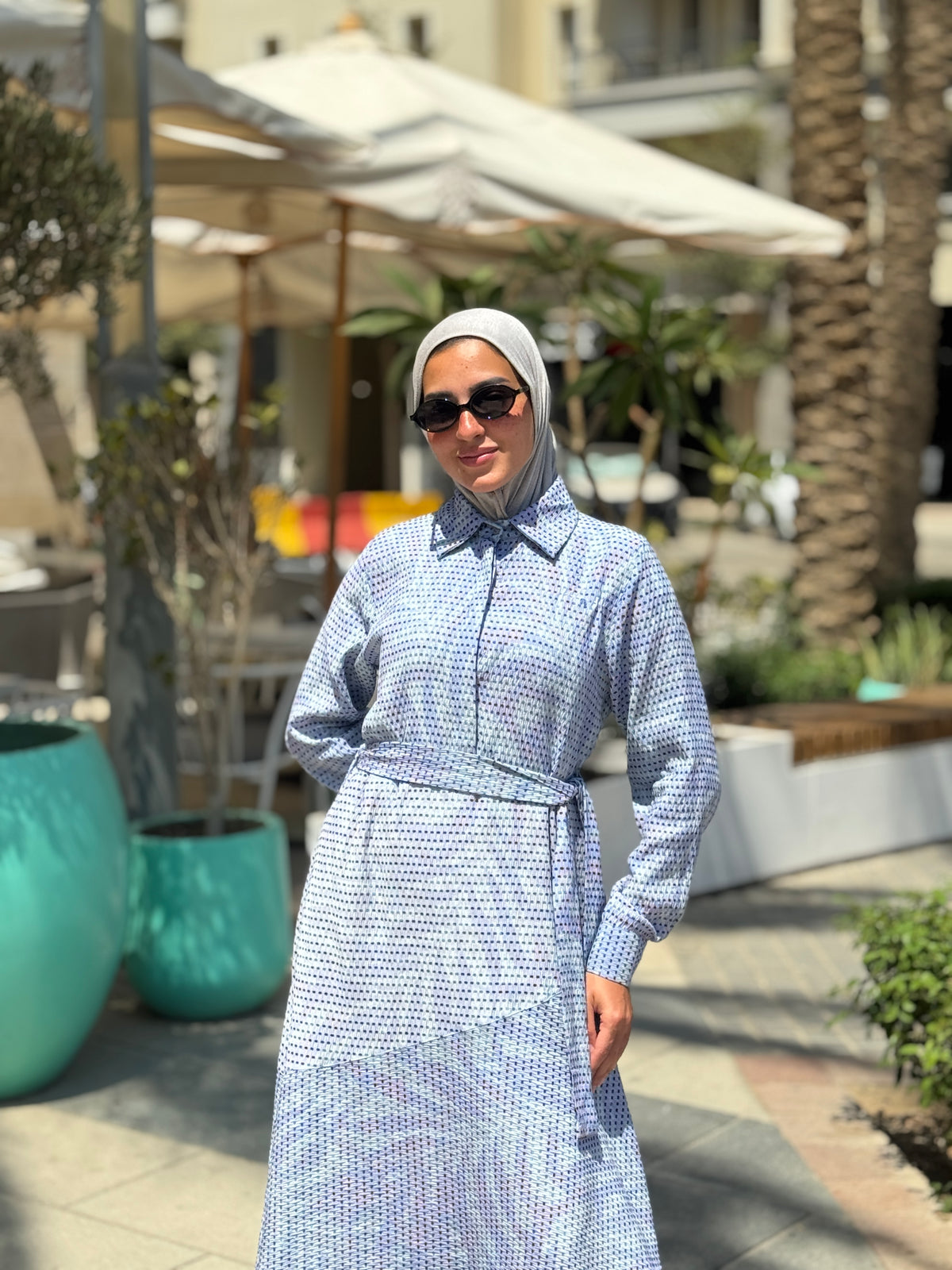 Textured Printed Dress- Blue