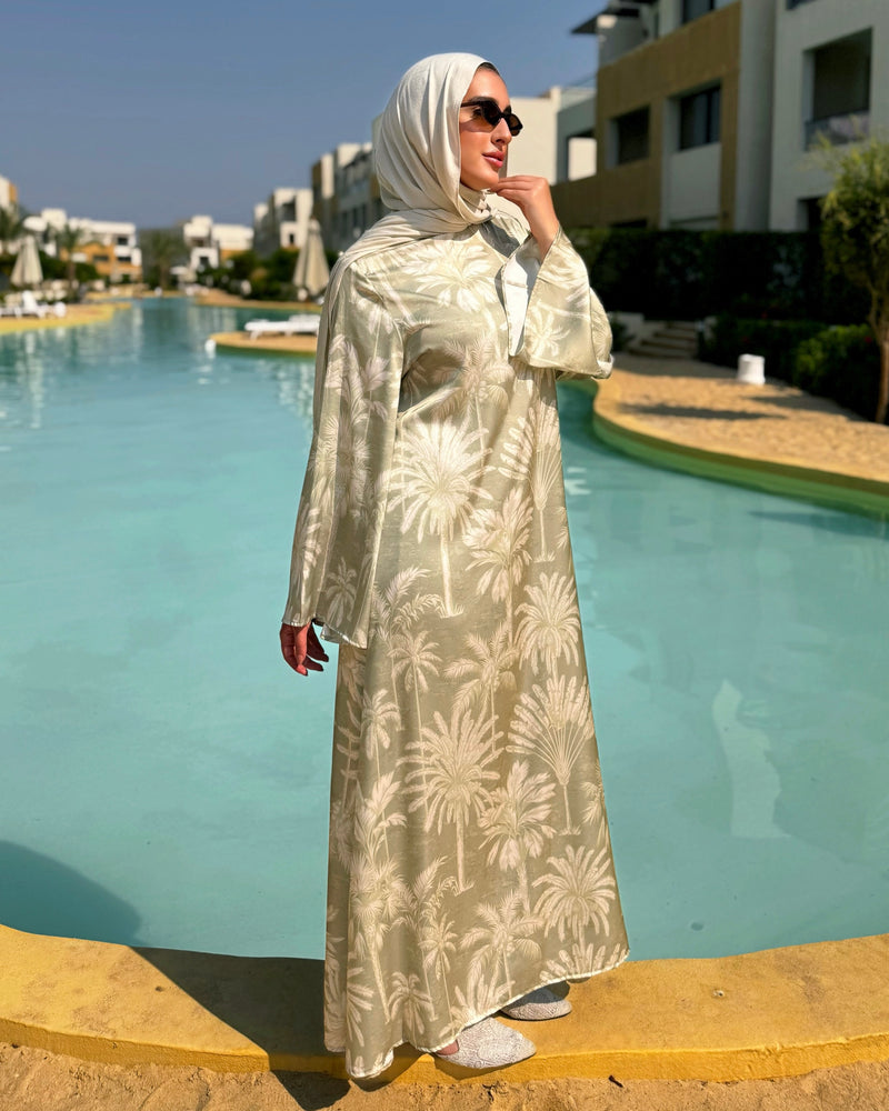 Printed Satin Dress - Olive