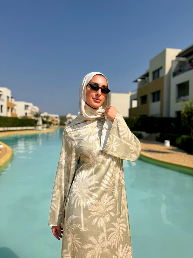 Printed Satin Dress - Olive