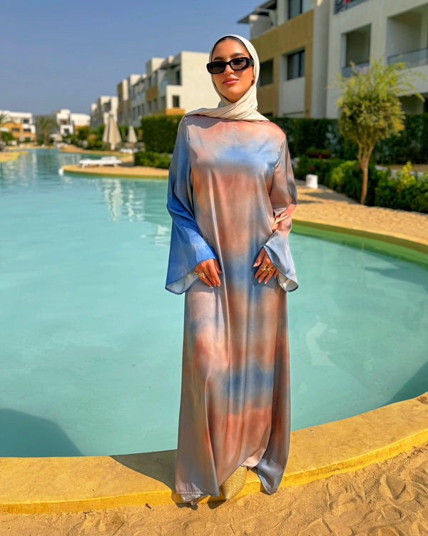 Printed Satin Dress - Blue
