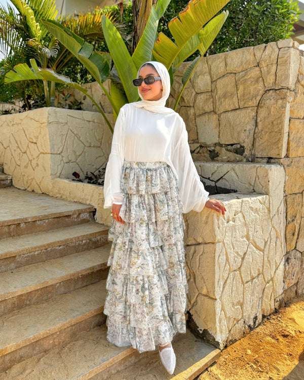 Layered Chiffon Skirt - Beige