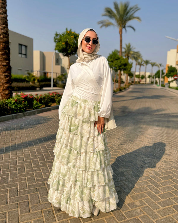 Layered Chiffon Skirt - Green