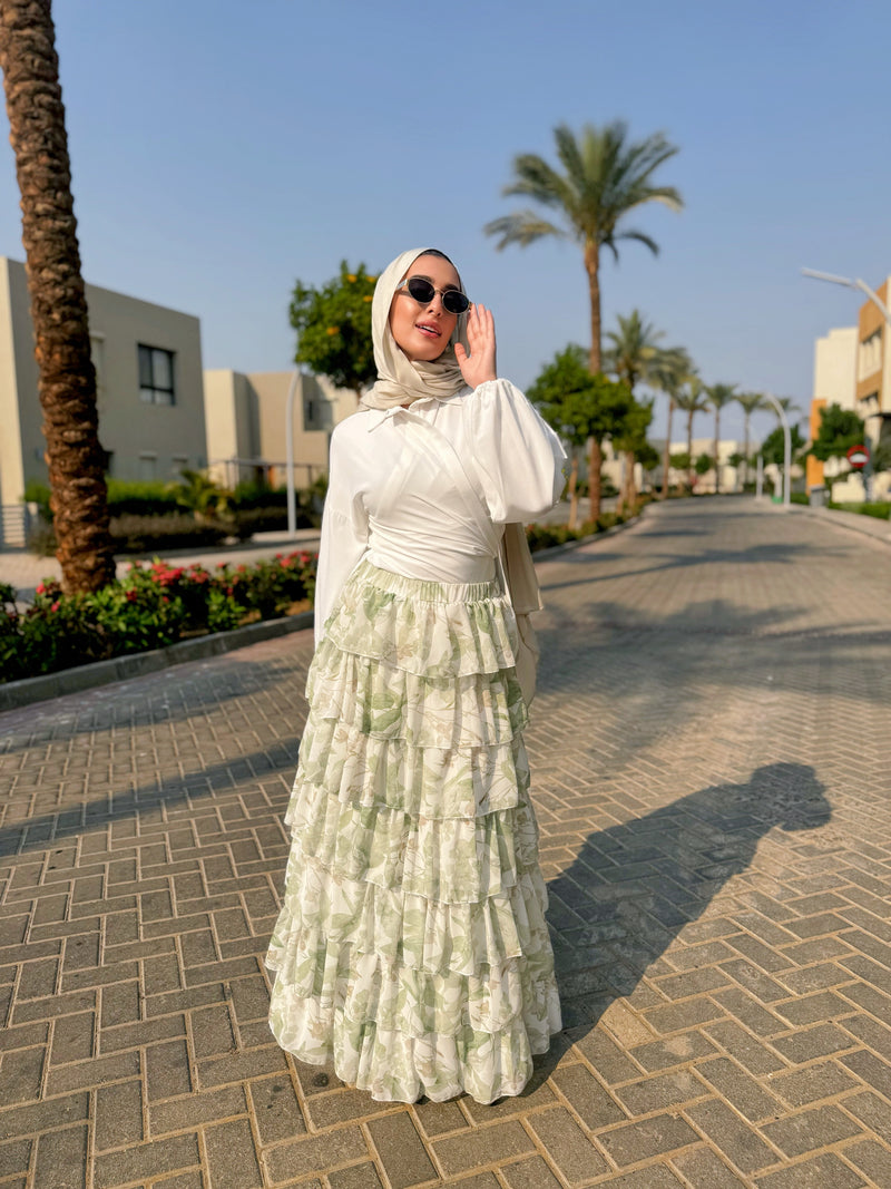 Layered Chiffon Skirt - Green