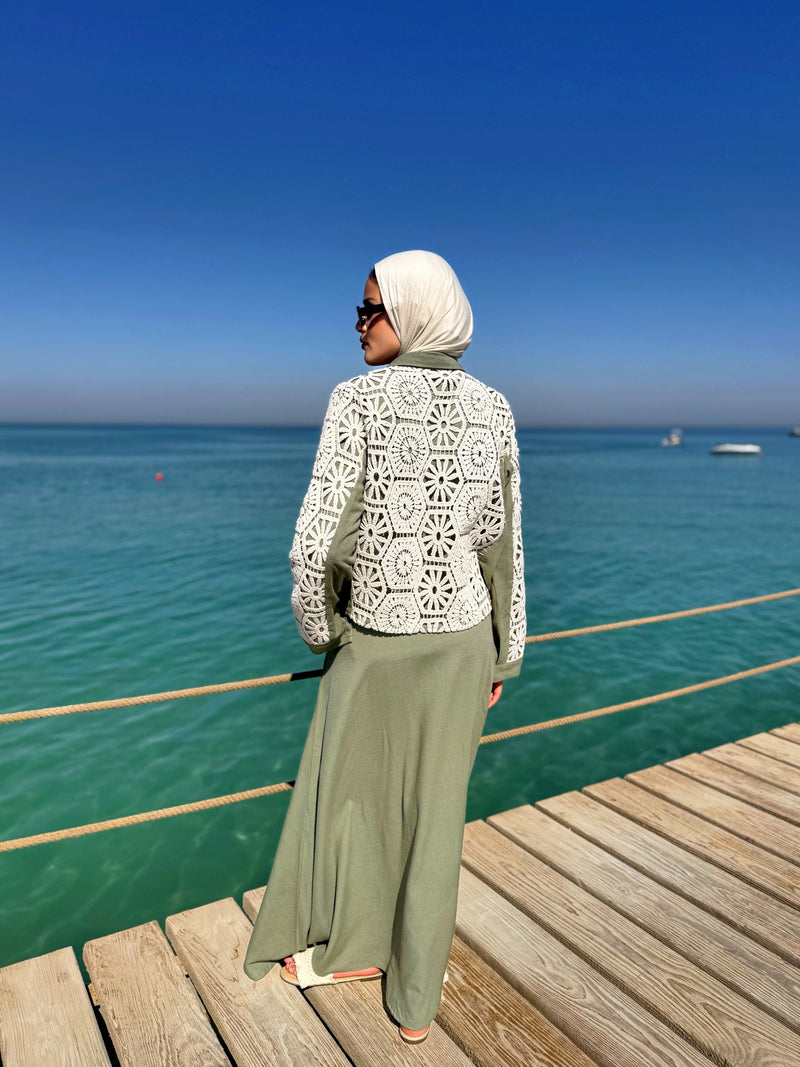 Lined Crochet Blouse - Olive