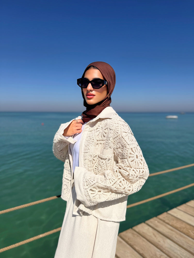 Lined Crochet Blouse - Beige