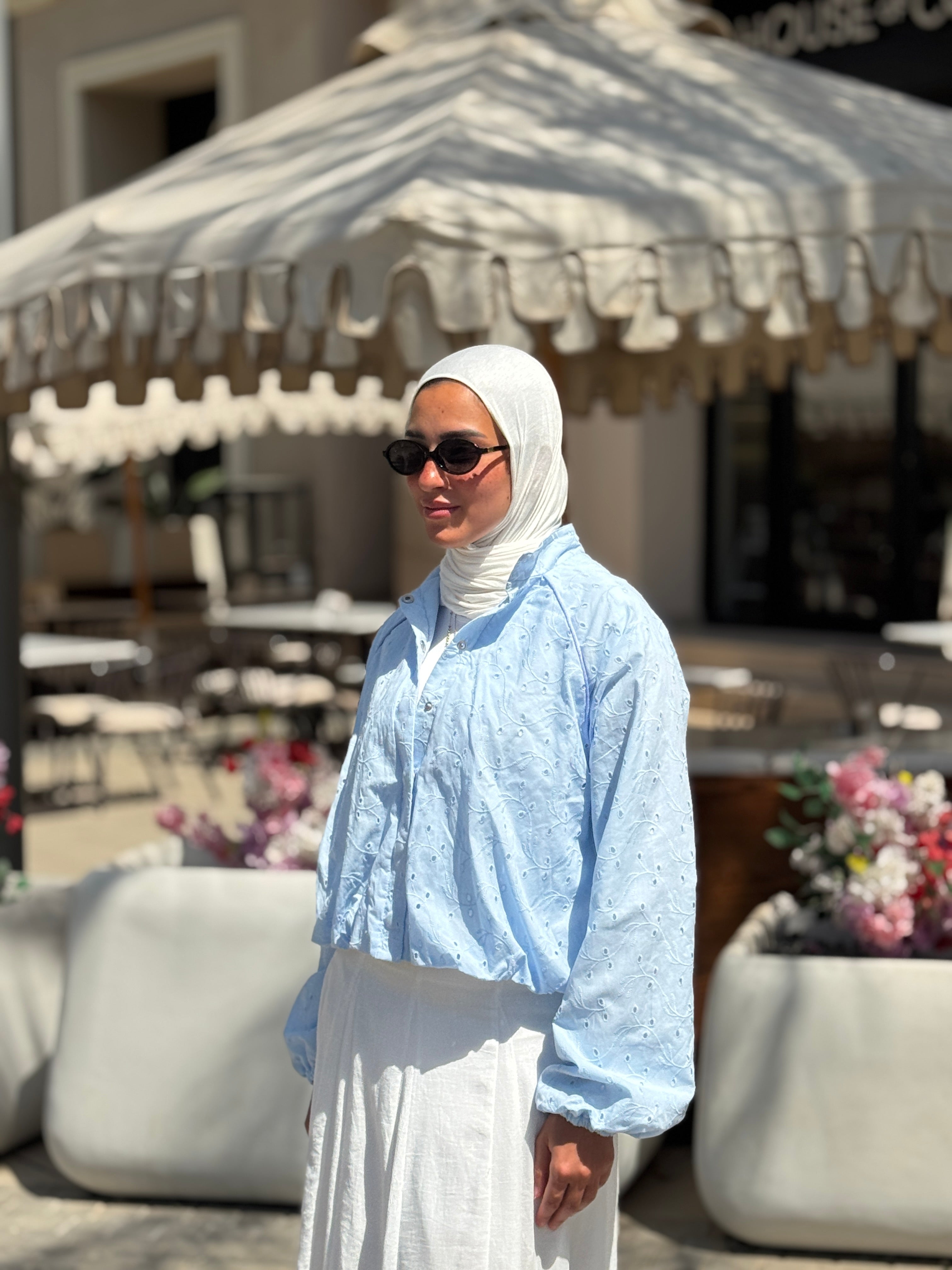 Balloon Broderie Jacket- Baby Blue