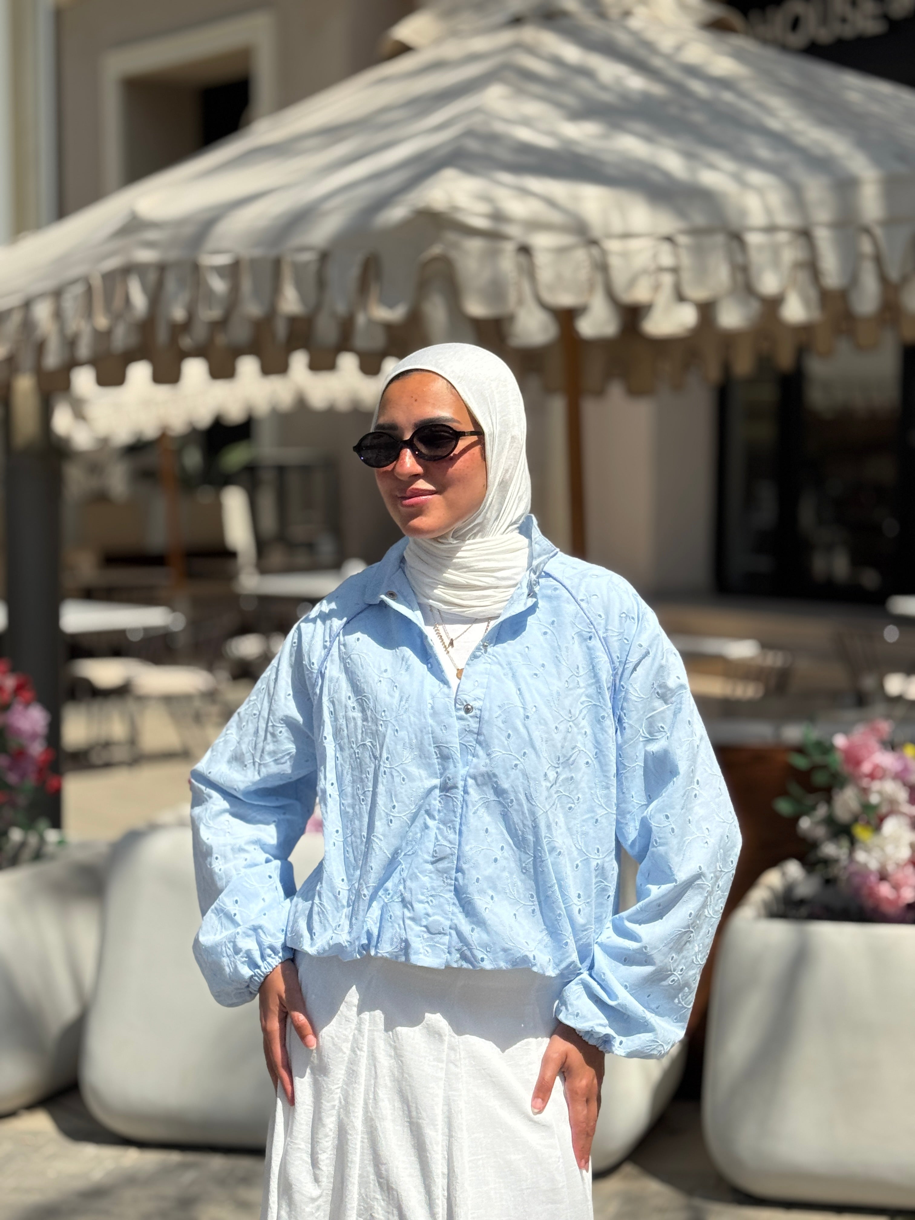 Balloon Broderie Jacket- Baby Blue