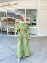 Palms Embroidered Dress - Lime