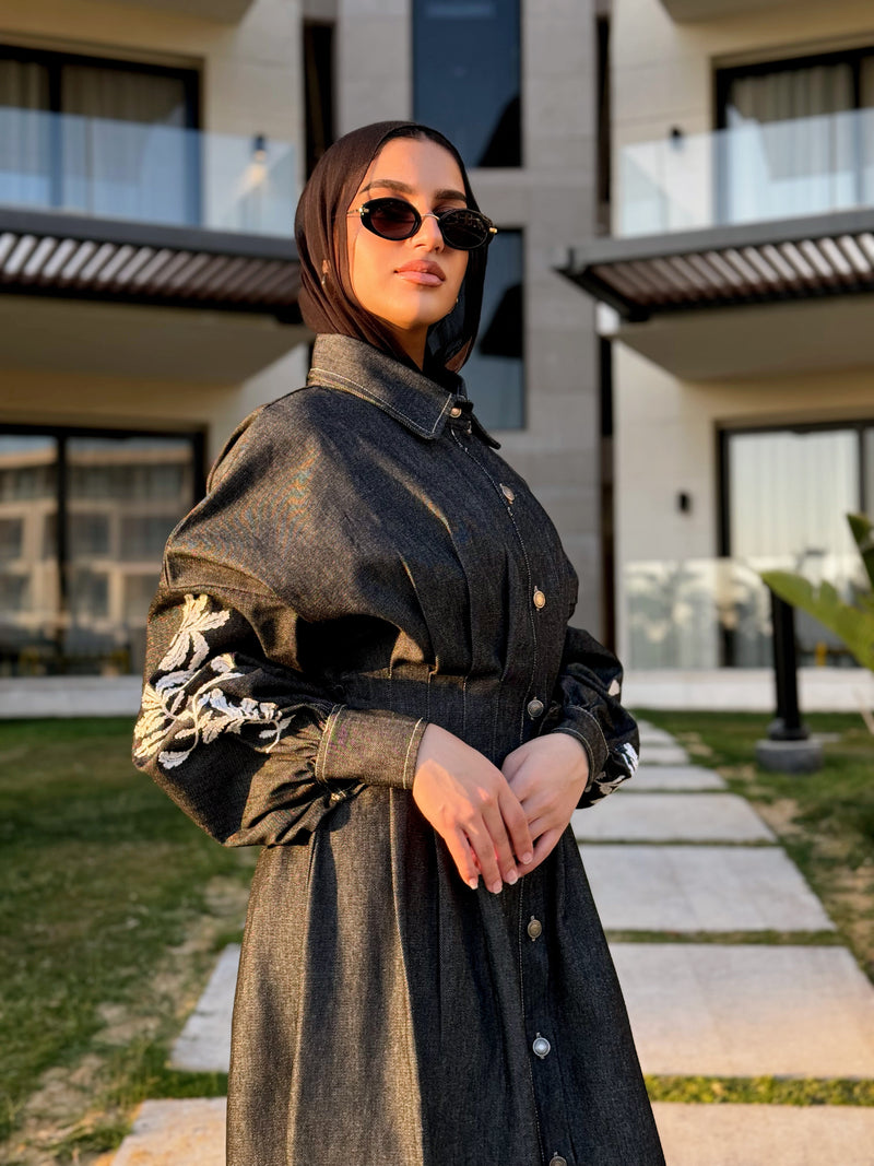 Embroidered Denim Dress - Black Hijab Boutique Embroidered Denim Dress - Black Hijab Boutique