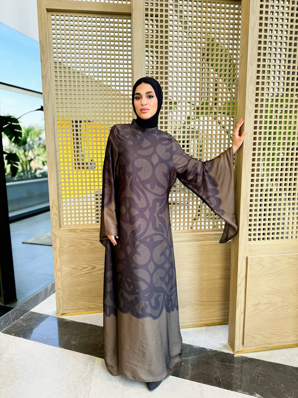 Long Sleeves Satin Dress - Olive ( available at stores only )