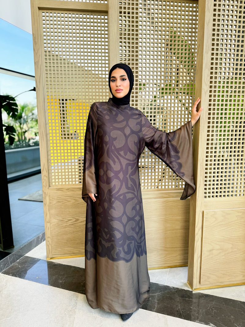 Long Sleeves Satin Dress - Olive ( available at stores only )
