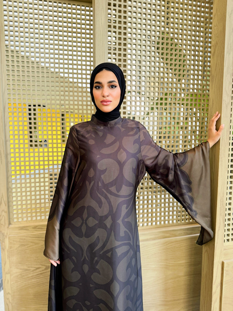Long Sleeves Satin Dress - Olive ( available at stores only )