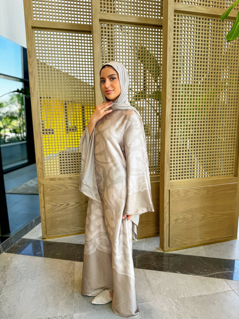 Long Sleeves Satin Dress - Beige ( available at stores only ) Hijab Boutique Long Sleeves Satin Dress - Beige ( available at stores only ) Hijab Boutique